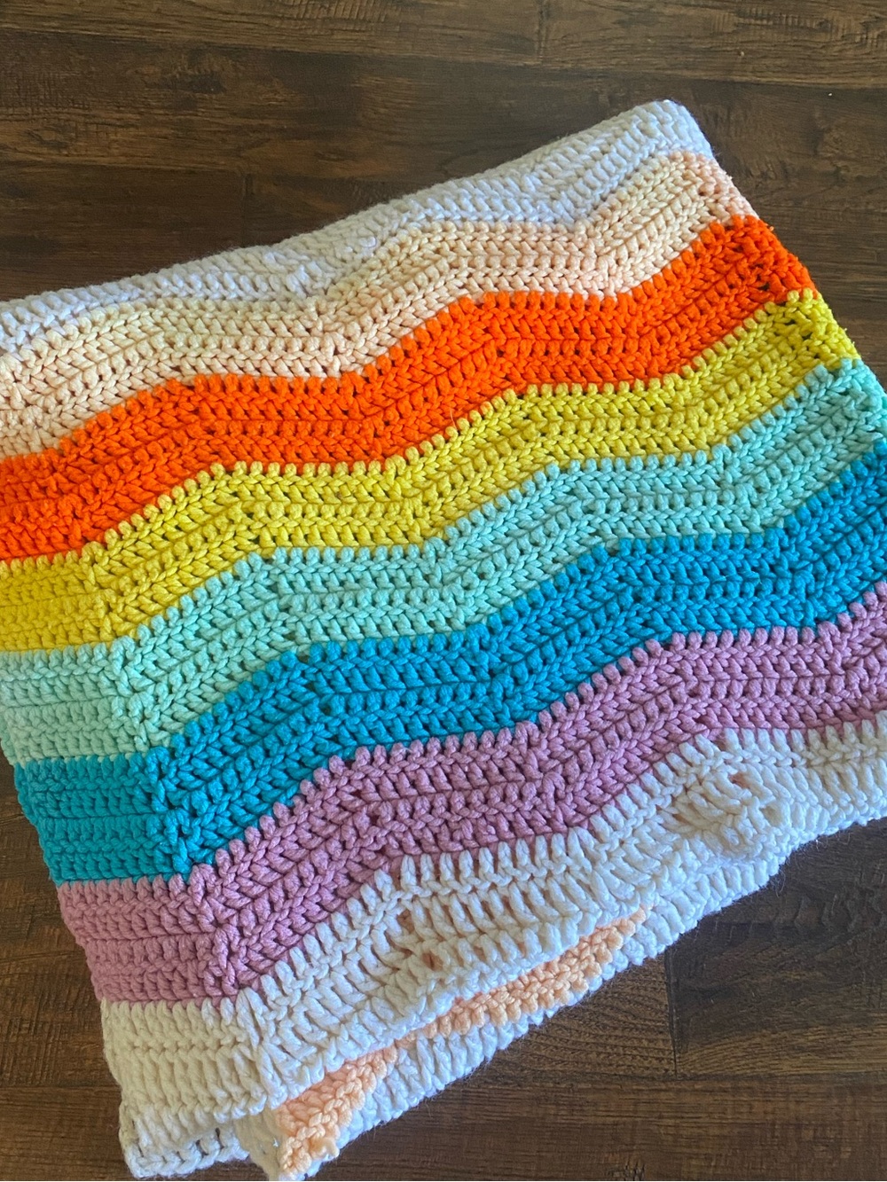 Handmade Vintage Rainbow Chevron Crochet Throw - Multicolor